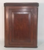 19th century mahogany wall-hanging corner cupboard with moulded cornice, single panelled door