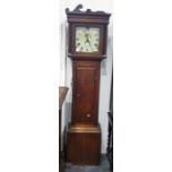 Mid 19th century 30-hour longcase clock in plain oak case, of small proportions, the hood with plain