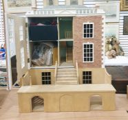 Painted and papered wood doll's house 'Strawberry Manor' with doll's house furniture and equipment