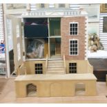 Painted and papered wood doll's house 'Strawberry Manor' with doll's house furniture and equipment