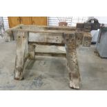 Substantial wooden workbench with attached engineer's vice, 110cm x 50cm