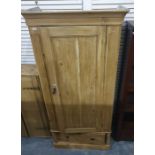 Late 19th century single door wardrobe with single drawer under, plinth base