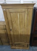 Late 19th century single door wardrobe with single drawer under, plinth base