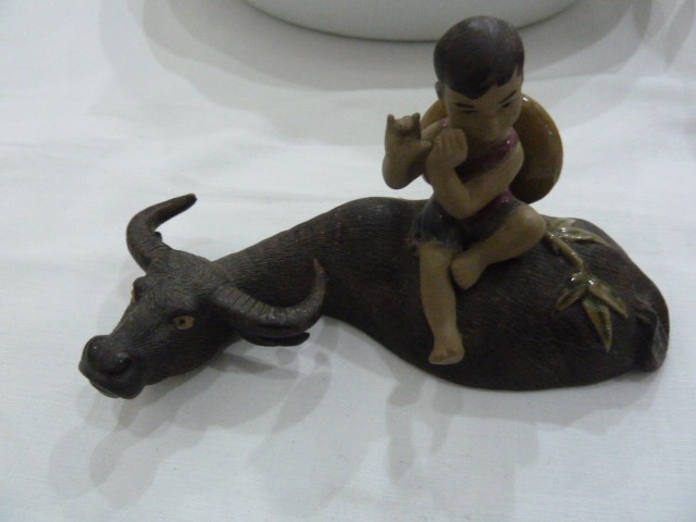 Two Chinese figurines one with water buffalo and boy sitting  astride and a collection of boxed - Image 3 of 12