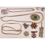 Quantity of silver and silver-coloured metal jewellery including silver flexible flattened