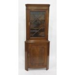 20th century corner mahogany display cabinet, astragal glazed door enclosing three shelves above