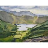 J Reynolds  Watercolour drawing  Lake landscape, signed lower right, 36cm x 46.5cm