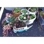 Selection of six planters including VW van shaped one etc.