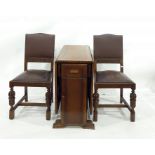 20th century oak drop-leaf dining table and four oak and brown leather chairs (5)