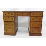 19th century mahogany breakfront desk with nine assorted drawers, raised upon plinth base, 122cm x