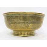 Early 19th century Asian brass bowl incised with scrolling leaves, etc