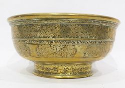 Early 19th century Asian brass bowl incised with scrolling leaves, etc