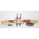 Two boxes comprising a collection of carved hardwood items to include trays, boxes, bowls,