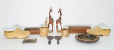Two boxes comprising a collection of carved hardwood items to include trays, boxes, bowls,