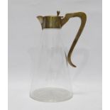 Edwardian silver-mounted glass claret jug, conical with star-cut base and having silver mount with