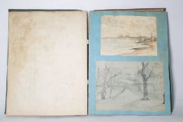 Victorian scrapbook with contents of assorted watercolours including one of fuschia, marked '