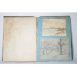 Victorian scrapbook with contents of assorted watercolours including one of fuschia, marked '