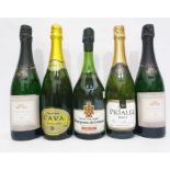 Five bottles of assorted sparkling wine to include two Fonthill Glebe wines - Sauvignon Blanc, one