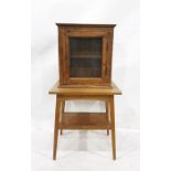 Walnut two-tier side table and a wall-hanging cupboard with grille door (2)