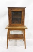 Walnut two-tier side table and a wall-hanging cupboard with grille door (2)