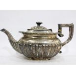 Lave Victorian silver teapot embossed reeded decoration (Maker indistinct, London, 1898)