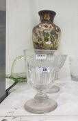 Early 19th century large drinking glass, a moulded glass sweet dish, a green basket and a