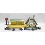 Quantity of Hornby '0' gauge tinplate model railway and equipment to include No.2 turntable,