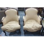 Pair of French-style tub chairs in yellow ground upholstery (2)