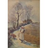 G E Hall Watercolour drawing  Girls harvesting, signed lower left, 34cm x 23.5cm Condition ReportTHe