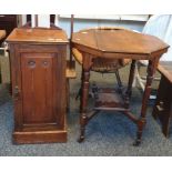 19th century pot cupboard, tall backed chair and an octagonal table (3)