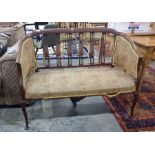 Mahogany and satinwood inlaid two-seater sofa and two single armchairs with yellow ground foliate