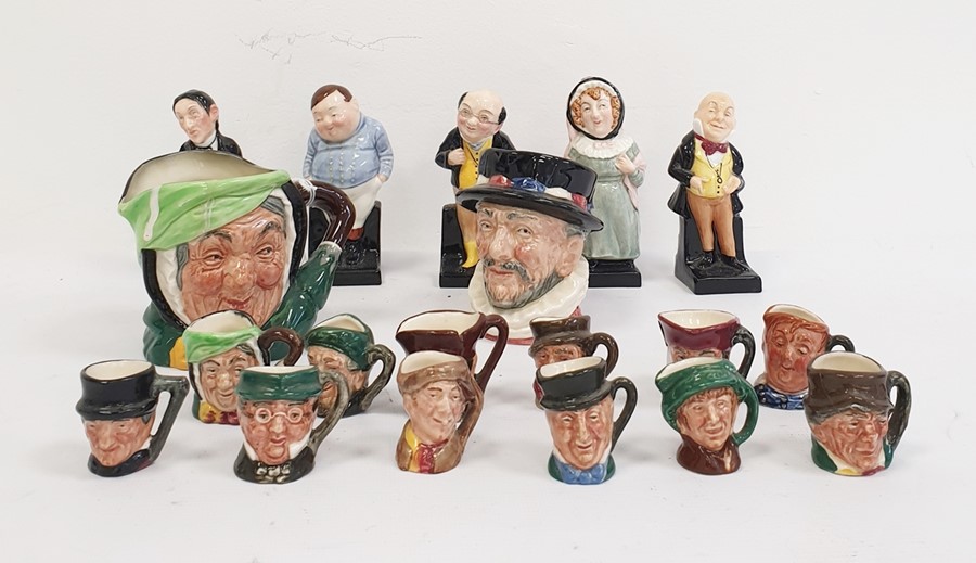 Collection of twelve miniature Royal Doulton toby jugs, two lager Royal Doulton toby jugs and five