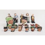 Collection of twelve miniature Royal Doulton toby jugs, two lager Royal Doulton toby jugs and five