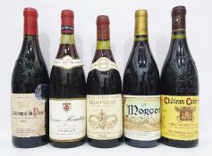 Five bottles of various Burgundy wines to include two various Chateauneuf-du-Pape, 1975 Crozes-