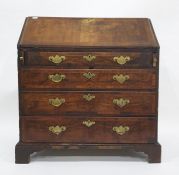 18th century walnut bureau, the rectangular top banded and with demi-lune oyster walnut inlay