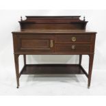Late 19th century mahogany and satinwood banded wash stand with galleried back, single cupboard door