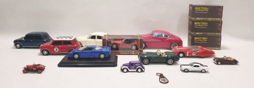 Three boxed British Touring Cars, scale model Jaguar marked 2 1959 and other vehicles and a small