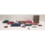 Three boxed British Touring Cars, scale model Jaguar marked 2 1959 and other vehicles and a small