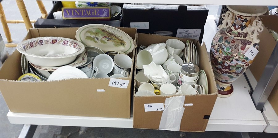 Two boxes of mixed ceramics plus large two handled Japanese style vase