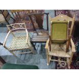 Three assorted chairs and a gout stool (4)
