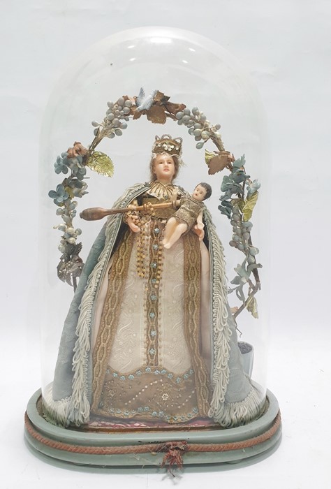 Probably late 19th Century wax figure of Madonna, the whole within a glass domeCondition
