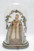 Probably late 19th Century wax figure of Madonna, the whole within a glass domeCondition