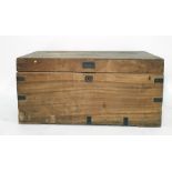 Late 19th/early 20th century campaign-style chest with brass bindings, ivorine label to back