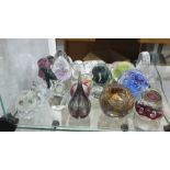 Collection of paperweights, glass model birds, etc