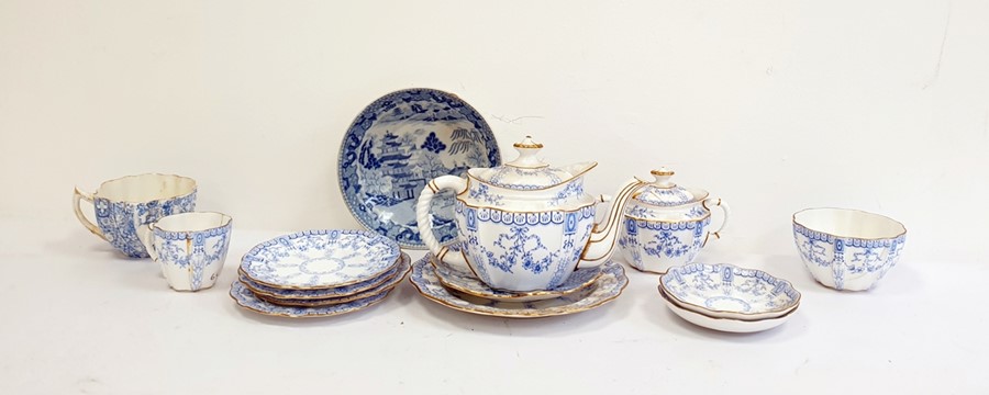 Pearlware style blue and white oriental design bowl together with a Royal Crown Derby blue and white