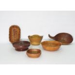 Box comprising a collection of wooden bowls, carved bowls, etc