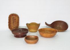 Box comprising a collection of wooden bowls, carved bowls, etc