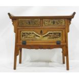 Eastern-style hall table with two drawers above fall compartment, 97cm x 85cm