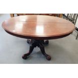 Victorian oval table with moulded edge, turned baluster central column to four cabriole legs,