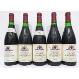 Five bottles of 1974 Gevry Chambertin, from Jean Voisier, bottled by Morands of Bristol (some neck